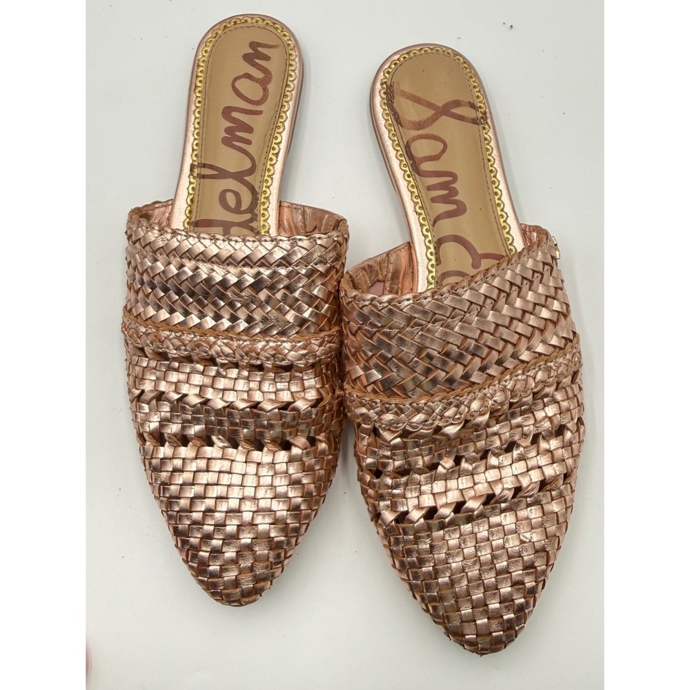 Sam Edelman Navya Woven Leather Pointed Toe Mule Flats Rose Gold Women's 7